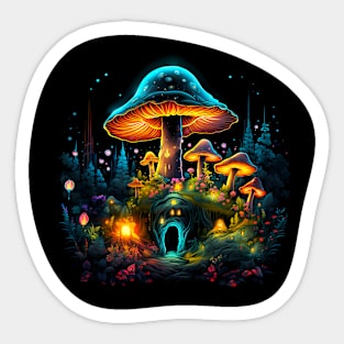 Cottagecore Psychedelic Moon Mushroom Village Sticker